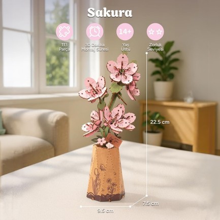 Rowood TW101 Kiraz Çiçeği (Sakura) DIY Minyatür Maket Model Seti Ahşap 3D Wooden Puzzle 3D Model Kit Ahşap Maket Dekoratif Hobi Seti - Thumbnail