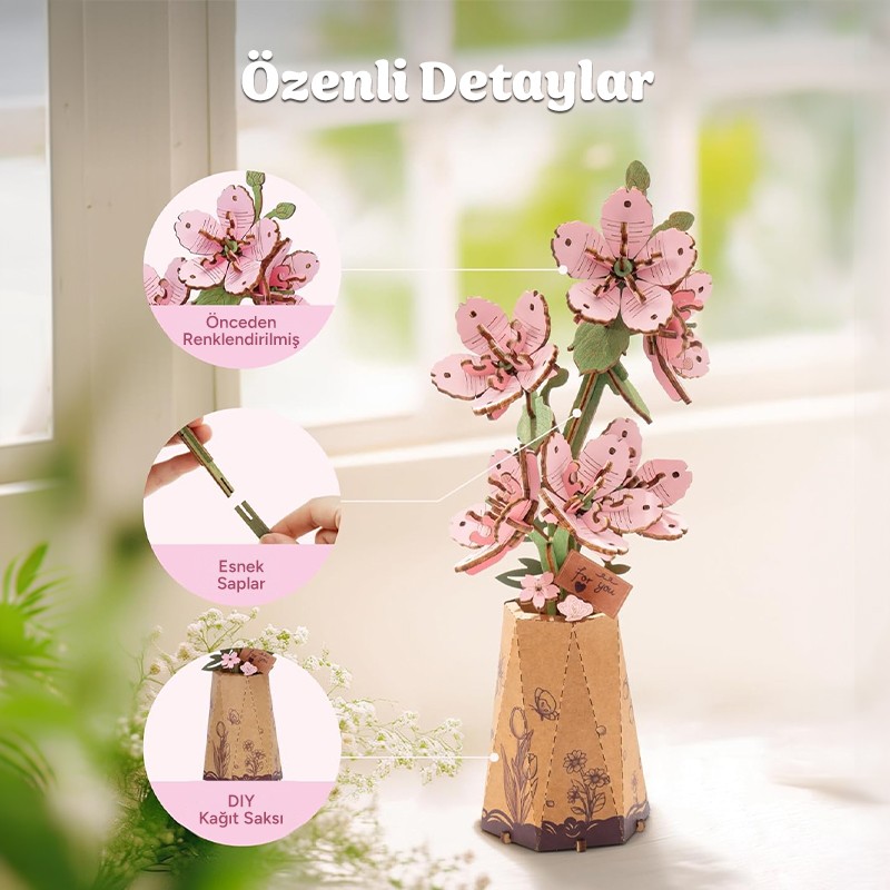 Rowood TW101 Kiraz Çiçeği (Sakura) DIY Minyatür Maket Model Seti Ahşap 3D Wooden Puzzle 3D Model Kit Ahşap Maket Dekoratif Hobi Seti