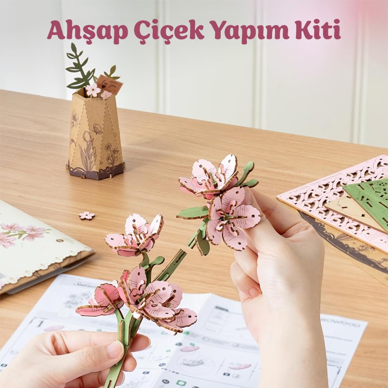 Rowood TW101 Kiraz Çiçeği (Sakura) DIY Minyatür Maket Model Seti Ahşap 3D Wooden Puzzle 3D Model Kit Ahşap Maket Dekoratif Hobi Seti