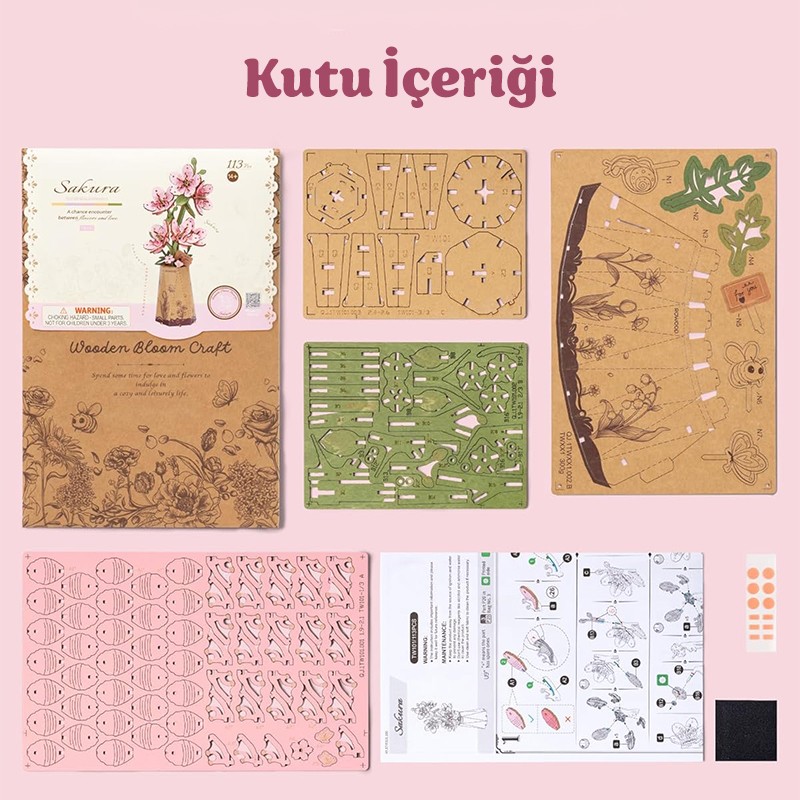 Rowood TW101 Kiraz Çiçeği (Sakura) DIY Minyatür Maket Model Seti Ahşap 3D Wooden Puzzle 3D Model Kit Ahşap Maket Dekoratif Hobi Seti