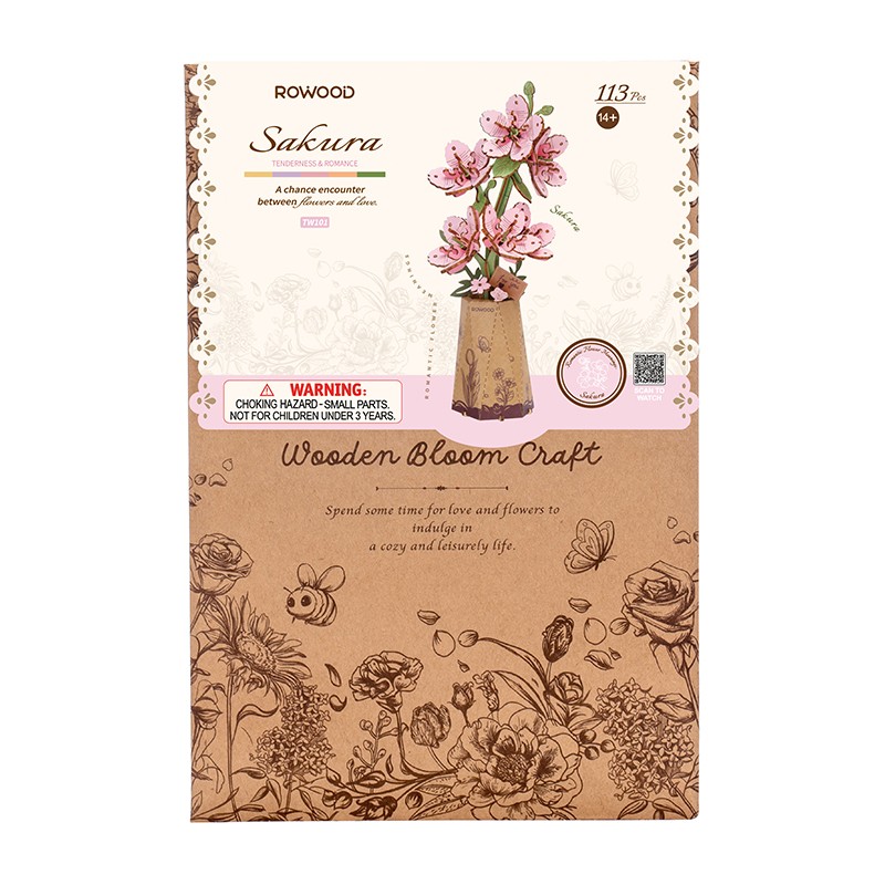 Rowood TW101 Kiraz Çiçeği (Sakura) DIY Minyatür Maket Model Seti Ahşap 3D Wooden Puzzle 3D Model Kit Ahşap Maket Dekoratif Hobi Seti