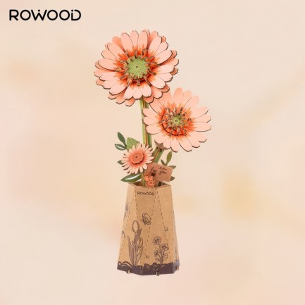 Rowood TW111 Gerbera Çiçeği Light Orange Gerbera DIY Minyatür Maket Model Set Ahşap 3D Wooden Puzzle 3D Model Kit Ahşap Maket Dekoratif Hobi Seti - Thumbnail