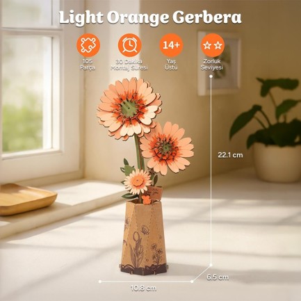 Rowood TW111 Gerbera Çiçeği Light Orange Gerbera DIY Minyatür Maket Model Set Ahşap 3D Wooden Puzzle 3D Model Kit Ahşap Maket Dekoratif Hobi Seti - Thumbnail
