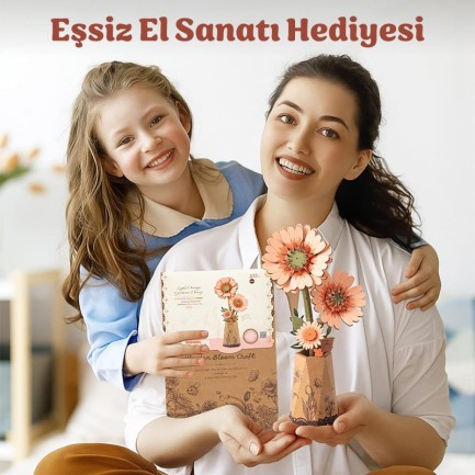 Rowood TW111 Gerbera Çiçeği Light Orange Gerbera DIY Minyatür Maket Model Set Ahşap 3D Wooden Puzzle 3D Model Kit Ahşap Maket Dekoratif Hobi Seti - Thumbnail