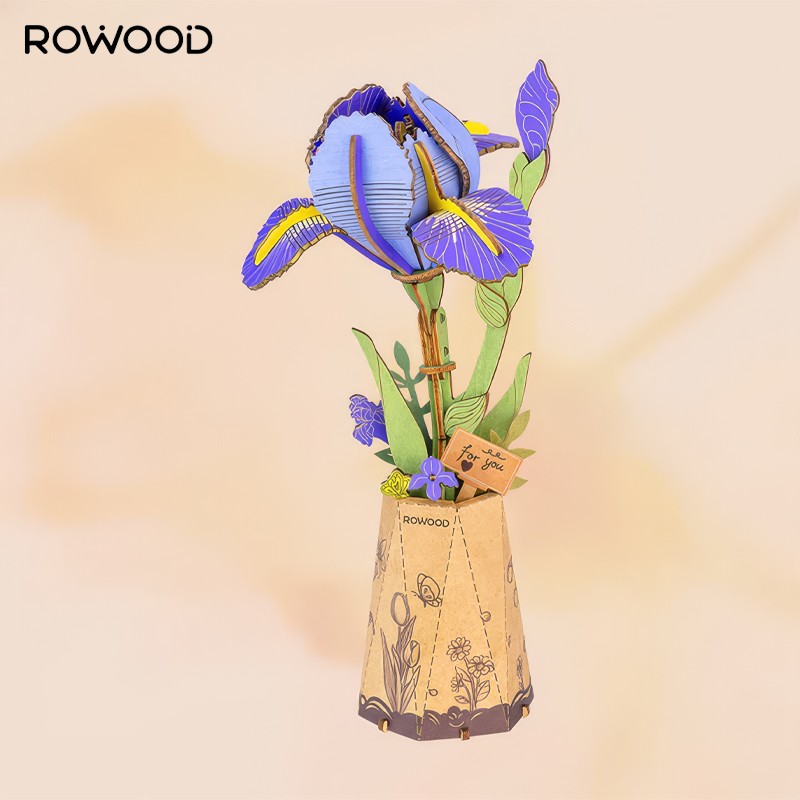 Rowood TW121 Süsen Çiçeği Purple Iris DIY Minyatür Maket Model Seti Ahşap 3D Wooden Puzzle Model Kit Ahşap Maket Dekoratif Hobi Seti