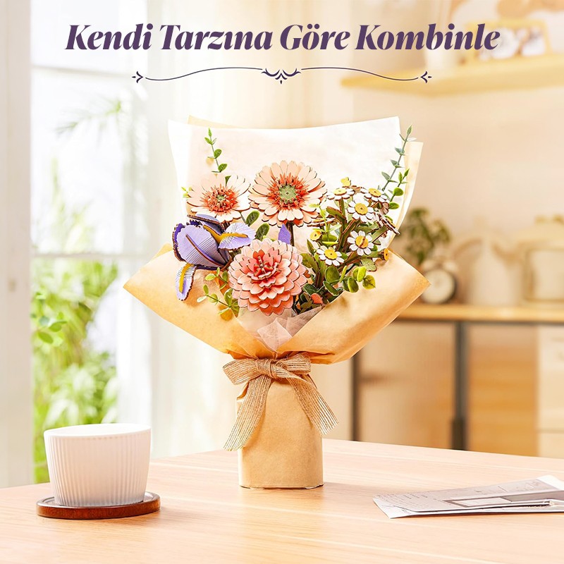 Rowood TW121 Süsen Çiçeği Purple Iris DIY Minyatür Maket Model Seti Ahşap 3D Wooden Puzzle Model Kit Ahşap Maket Dekoratif Hobi Seti