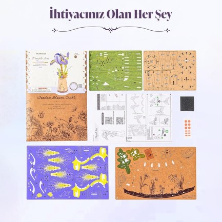 Rowood TW121 Süsen Çiçeği Purple Iris DIY Minyatür Maket Model Seti Ahşap 3D Wooden Puzzle Model Kit Ahşap Maket Dekoratif Hobi Seti - Thumbnail
