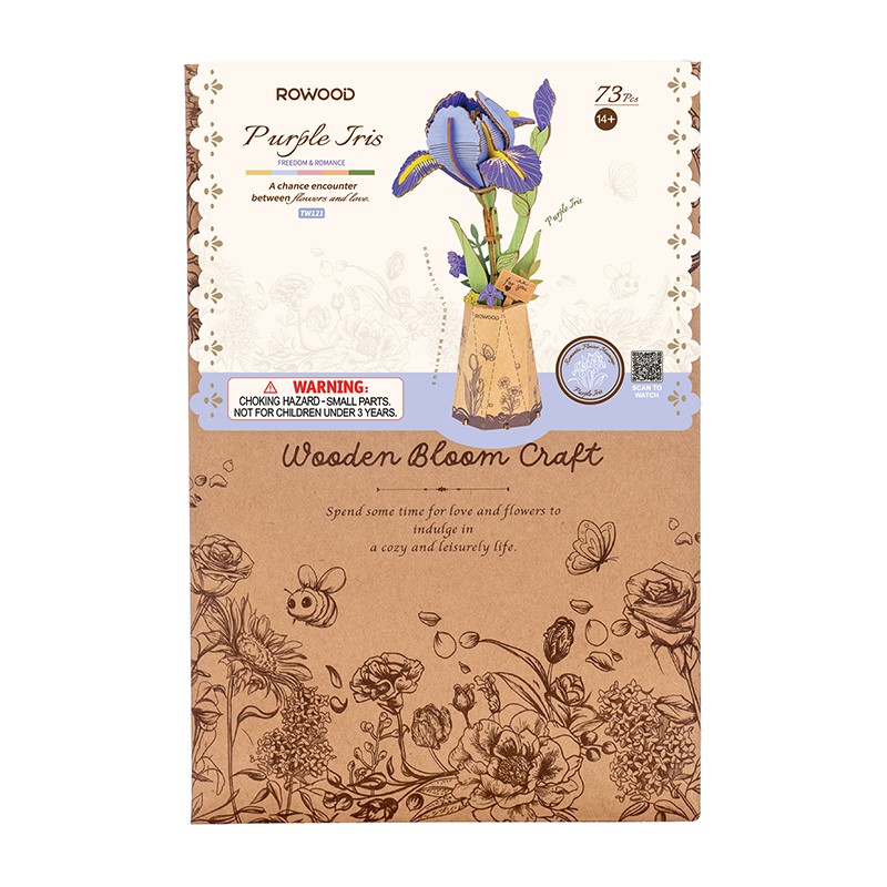 Rowood TW121 Süsen Çiçeği Purple Iris DIY Minyatür Maket Model Seti Ahşap 3D Wooden Puzzle Model Kit Ahşap Maket Dekoratif Hobi Seti