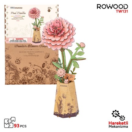 Rowood - Rowood TW131 Yıldız Çiçeği Pink Dahlia DIY Minyatür Maket Model Set Ahşap 3D Wooden Puzzle Model Kit Ahşap Maket Dekoratif Hobi Seti