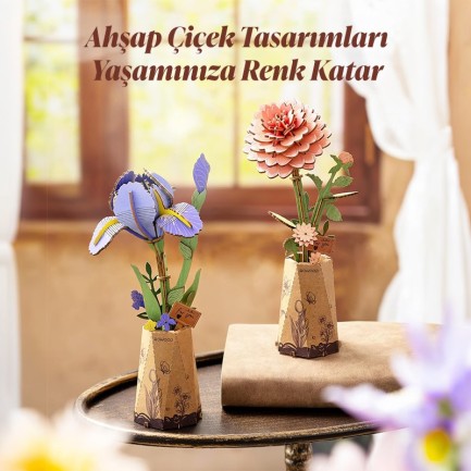 Rowood TW131 Yıldız Çiçeği Pink Dahlia DIY Minyatür Maket Model Set Ahşap 3D Wooden Puzzle Model Kit Ahşap Maket Dekoratif Hobi Seti - Thumbnail