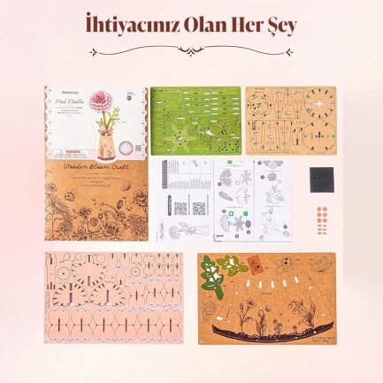 Rowood TW131 Yıldız Çiçeği Pink Dahlia DIY Minyatür Maket Model Set Ahşap 3D Wooden Puzzle Model Kit Ahşap Maket Dekoratif Hobi Seti - Thumbnail