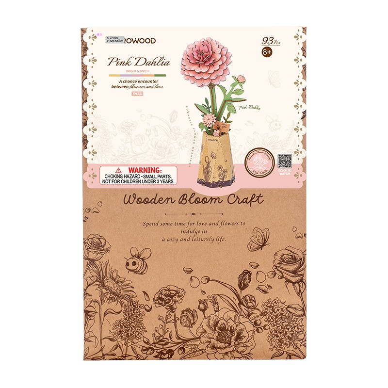 Rowood TW131 Yıldız Çiçeği Pink Dahlia DIY Minyatür Maket Model Set Ahşap 3D Wooden Puzzle Model Kit Ahşap Maket Dekoratif Hobi Seti