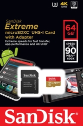 Sandisk Extreme 64 GB 600x Class 10 U3 Hafıza Kartı - Thumbnail