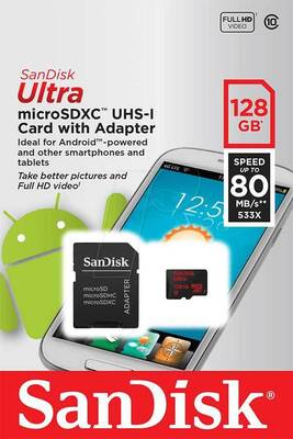 Sandisk Ultra 128 GB microSDXC UHS-I Card with Adapter