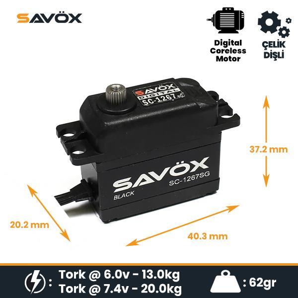 Savox SC-1267SG-BE Black Edition Digital Servo with Soft Start Coreless Motor High Voltage Çelik Dişli