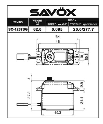 Savox SC-1267SG-BE Black Edition Digital Servo with Soft Start Coreless Motor High Voltage Çelik Dişli - Thumbnail