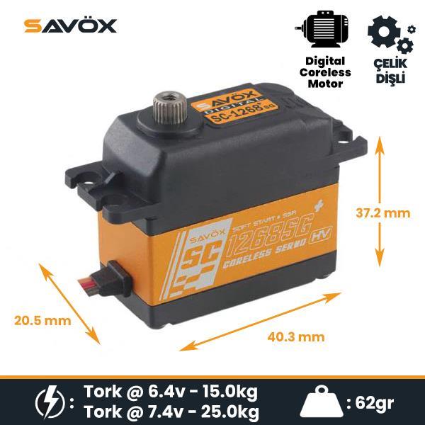 Savox SC1268SGP Digital Servo Coreless Motor with Soft Start High Voltage Çelik Dişli Savox SC1268SGP Digital Servo Coreless Motor with Soft Start High Voltage Çelik Dişli
