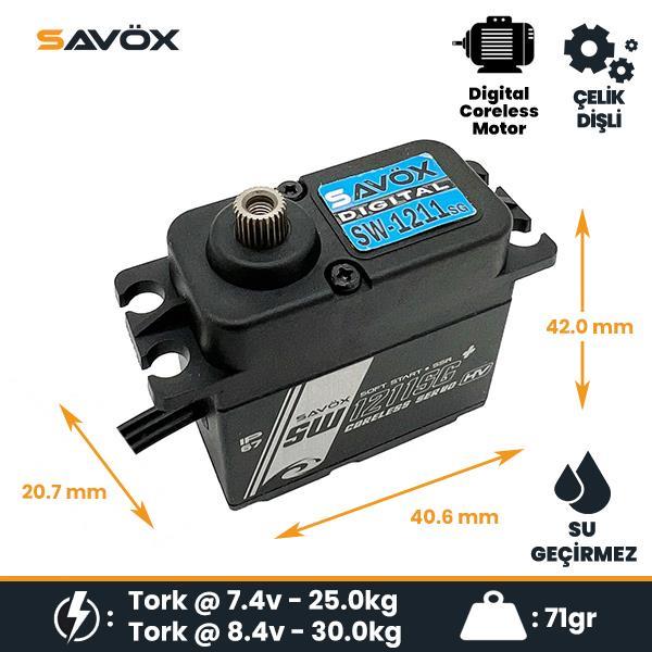 Savox SW-1211SG-BE Black Edition With Soft Start Digital Servo Coreless Motor High Voltage Su Geçirmez Metal Dişli