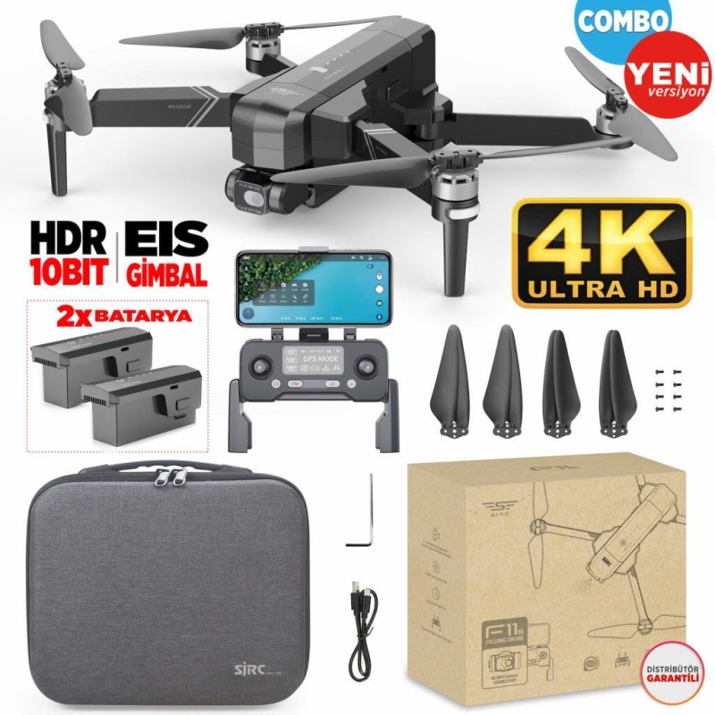 SJRC F11 Pro Combo 4K Kameralı Drone Seti - 2 Batarya - 1.5 KM Menzil - 26 Dakika Uçuş Süresi + Çanta + EIS Stabilizasyon