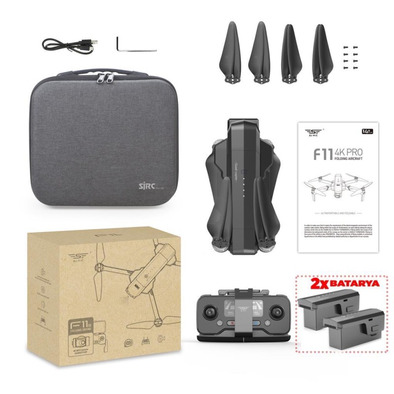 SJRC F11 Pro Combo 4K Kameralı Drone Seti - 2 Batarya - 1.5 KM Menzil - 26 Dakika Uçuş Süresi + Çanta + EIS Stabilizasyon