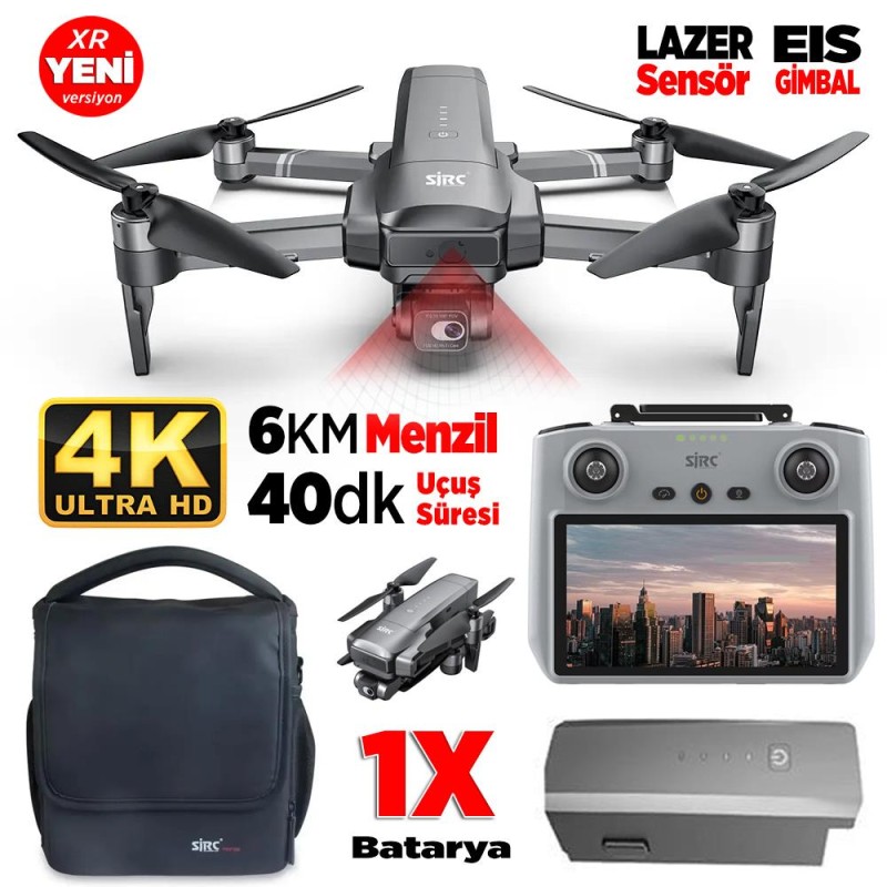 SJRC F22 S2+ XR 4K Kameralı Drone Seti - Ekranlı Kumanda-6KM Menzil+Çarpışma Sensörü+40 Dakika Uçuş Süresi+Çanta+EIS Gimbal