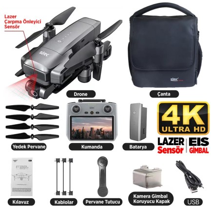 SJRC F22 S2+ XR 4K Kameralı Drone Seti - Ekranlı Kumanda-6KM Menzil+Çarpışma Sensörü+40 Dakika Uçuş Süresi+Çanta+EIS Gimbal - Thumbnail