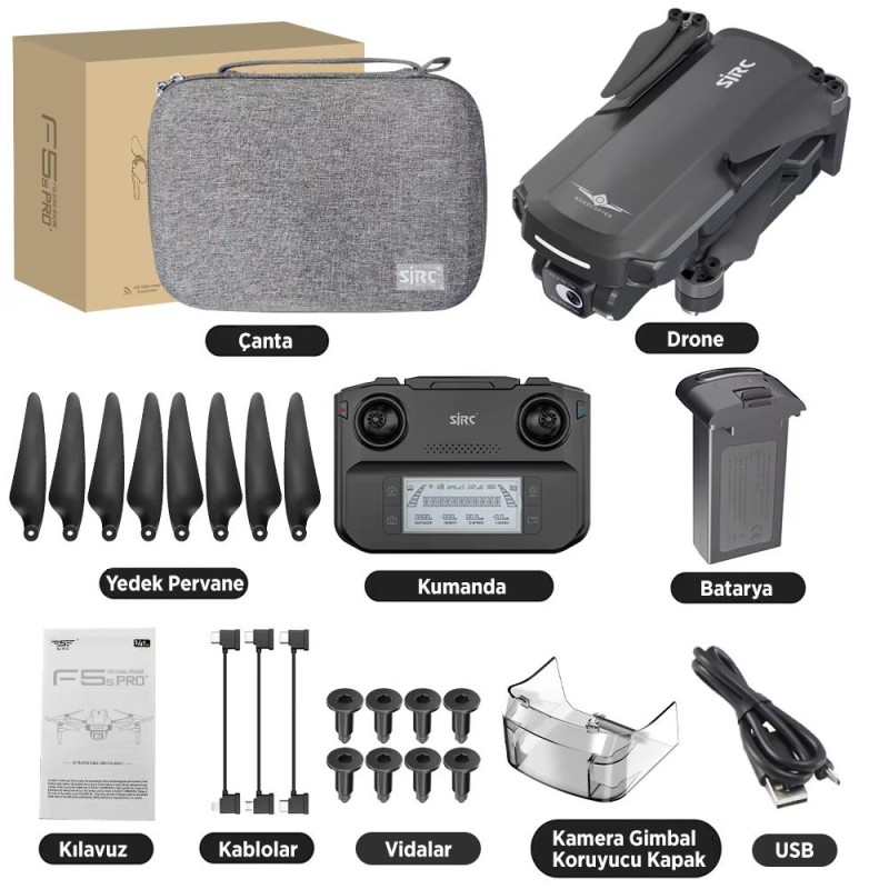 SJRC F5S Pro+ Plus 4K Kameralı Drone Seti +3.5KM Menzil+30 Dakika Uçuş Süresi+Çanta+EIS Gimbal+Takip Modu