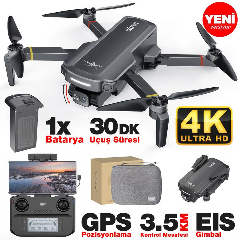 SJRC F5S Pro+ Plus 4K Kameralı Drone Seti +3.5KM Menzil+30 Dakika Uçuş Süresi+Çanta+EIS Gimbal+Takip Modu