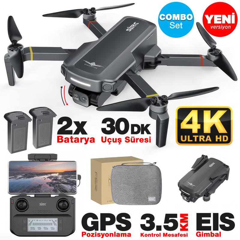 SJRC F5S Pro+ Plus Combo 4K Kameralı Drone Seti +2Batarya+3.5KM Menzil+30 Dakika Uçuş Süresi+Çanta+EIS Gimbal+Takip Modu