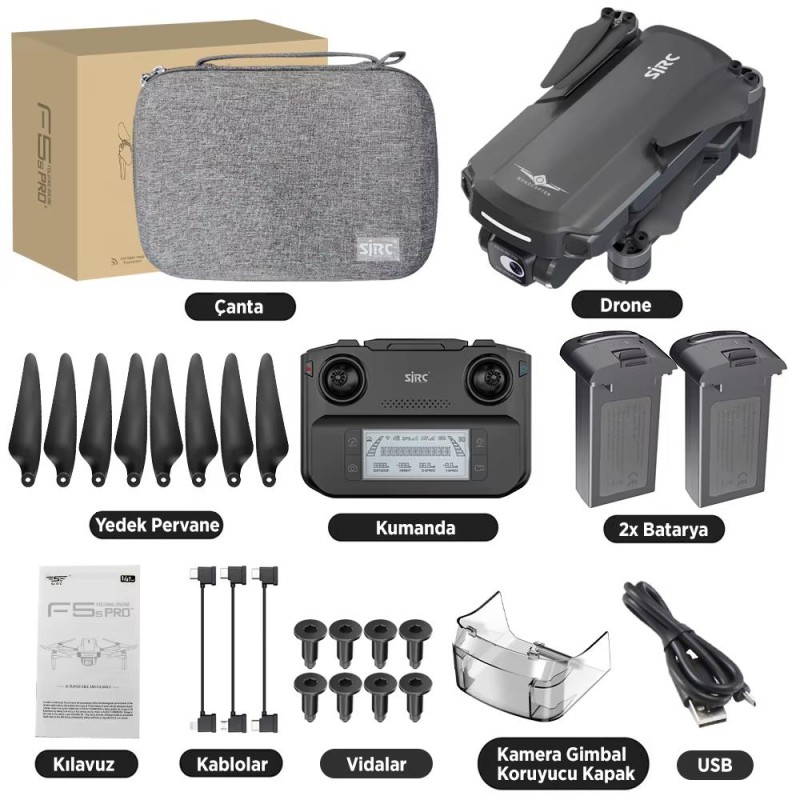 SJRC F5S Pro+ Plus Combo 4K Kameralı Drone Seti +2Batarya+3.5KM Menzil+30 Dakika Uçuş Süresi+Çanta+EIS Gimbal+Takip Modu