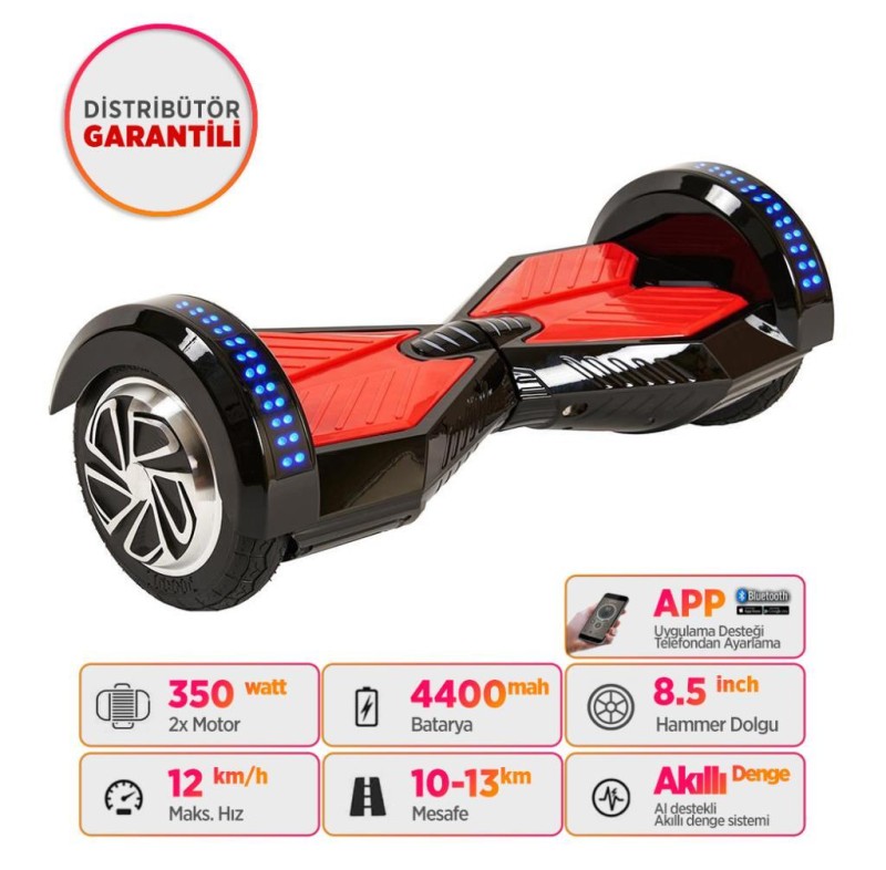 Smart Balance CS-813 Elektrikli Kaykay Hoverboard Scooter Self Balancing 8.5 Inch Ledli Uzay Kasa Bluetooth Siyah - Taşıma Çantası Hediye