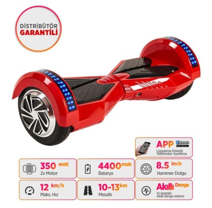 Smart Balance - Smart Balance CS-813 Elektrikli Kaykay Hoverboard Scooter Self Balancing 8.5 Inch Ledli Uzay Kasa Bluetooth Kırmızı - Taşıma Çantası Hediye