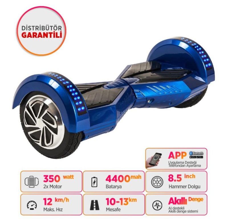 Smart Balance CS-813 Elektrikli Kaykay Hoverboard Scooter Self Balancing 8.5 Inch Ledli Uzay Kasa Bluetooth Mavi - Taşıma Çantası Hediye