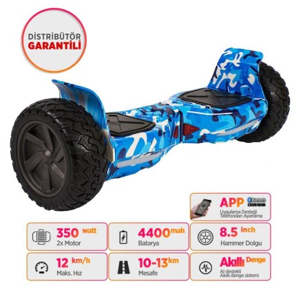 Smart Balance - Smart Balance SBS-653 Elektrikli Kaykay Hummer Hoverboard Scooter Off Road Bluetooth Self Balancing 8.5 Inch Grafity Desenli 02 - Taşıma Çantası Hediye