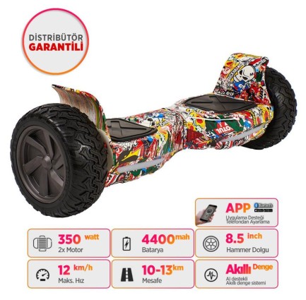 Smart Balance - Smart Balance SBS-653 Elektrikli Kaykay Hummer Hoverboard Scooter Bluetooth Self Balancing Off Road 8.5 inch Grafity Desenli 01 - Taşıma Çantası Hediye