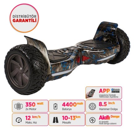 Smart Balance SBS-653 Elektrikli Kaykay Hummer Hoverboard Scooter Bluetooth Self Balancing Off Road 8.5 inch Grafity Desenli 05 - Taşıma Çantası Hediye - Thumbnail