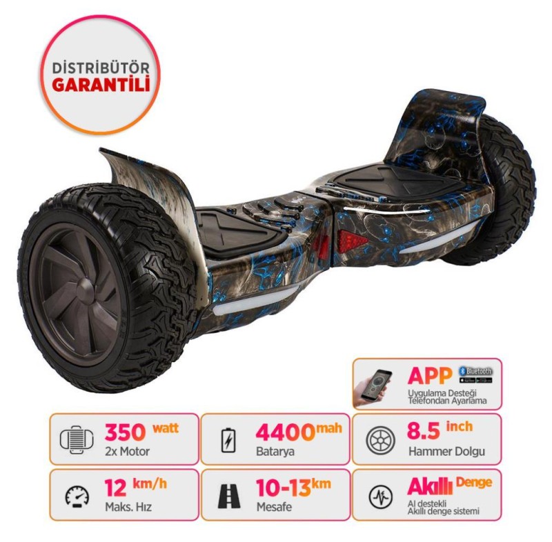 Smart Balance SBS-653 Elektrikli Kaykay Hummer Hoverboard Scooter Bluetooth Self Balancing Off Road 8.5 inch Grafity Desenli 05 - Taşıma Çantası Hediye