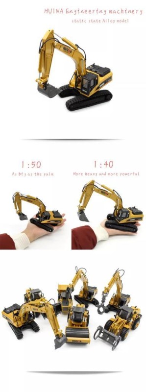 HUINA 1/40 Yüksek Kalite Ekskavatör Kepçe Kazıcı 1910 Sergilemeye Hazır Diecast Metal İş Makinası ( Kumandalı Değildir )