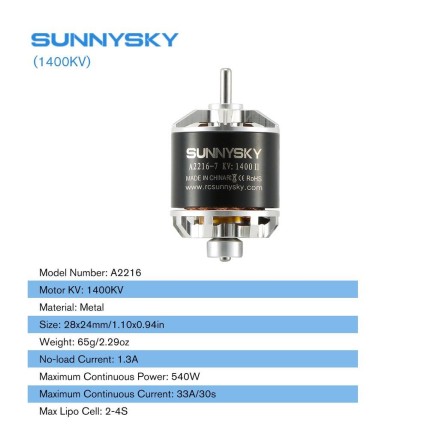 SunnySky A2216 1400KV Brushless Fırçasız Motor Multikopter Multirotor Drone Motoru CCW (Saat Yönü Tersi) - 1 Adet - Thumbnail