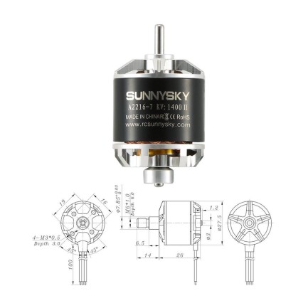 SunnySky A2216 1400KV Brushless Fırçasız Motor Multikopter Multirotor Drone Motoru CW (Saat Yönü) - 1 Adet - Thumbnail
