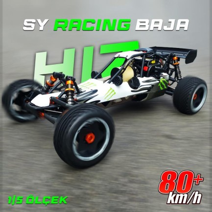 SY RACING 1/5 Baja 5B 30.5CC RTR Kurşunsuz Benzinli Uzaktan Kumandalı RC Arazi Model Araba 80+kmh 75CM Uzunluk Offroad Beyaz-Yeşil (Kullanıma Hazır) - Thumbnail