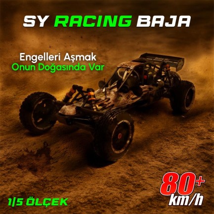 SY RACING 1/5 Baja 5B 30.5CC RTR Kurşunsuz Benzinli Uzaktan Kumandalı RC Arazi Model Araba 80+kmh 75CM Uzunluk Offroad Beyaz-Yeşil (Kullanıma Hazır) - Thumbnail