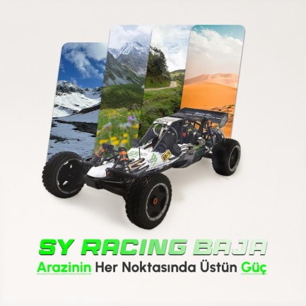 SY RACING 1/5 Baja 5B 30.5CC RTR Kurşunsuz Benzinli Uzaktan Kumandalı RC Arazi Model Araba 80+kmh 75CM Uzunluk Offroad Beyaz-Yeşil (Kullanıma Hazır) - Thumbnail