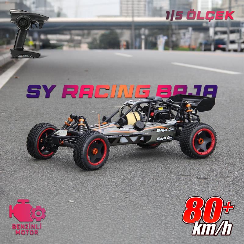 SY RACING 1/5 Baja 5B 30.5CC RTR Kurşunsuz Benzinli Uzaktan Kumandalı RC Arazi Model Araba 80+kmh 75CM Uzunluk Offroad Gri (Kullanıma Hazır)