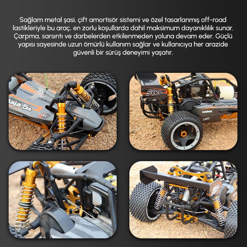 SY RACING 1/5 Baja 5B 30.5CC RTR Kurşunsuz Benzinli Uzaktan Kumandalı RC Arazi Model Araba 80+kmh 75CM Uzunluk Offroad Gri (Kullanıma Hazır)