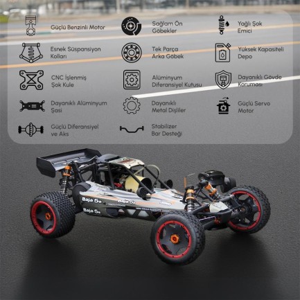 SY RACING 1/5 Baja 5B 30.5CC RTR Kurşunsuz Benzinli Uzaktan Kumandalı RC Arazi Model Araba 80+kmh 75CM Uzunluk Offroad Gri (Kullanıma Hazır) - Thumbnail