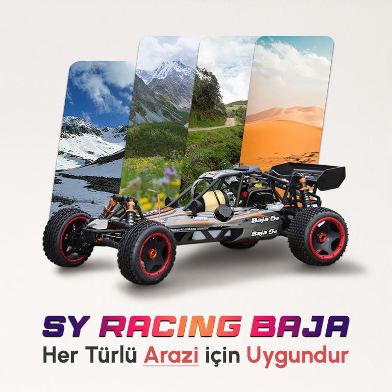 SY RACING 1/5 Baja 5B 30.5CC RTR Kurşunsuz Benzinli Uzaktan Kumandalı RC Arazi Model Araba 80+kmh 75CM Uzunluk Offroad Gri (Kullanıma Hazır)