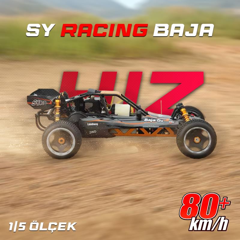 SY RACING 1/5 Baja 5B 30.5CC RTR Kurşunsuz Benzinli Uzaktan Kumandalı RC Arazi Model Araba 80+kmh 75CM Uzunluk Offroad Gri (Kullanıma Hazır)