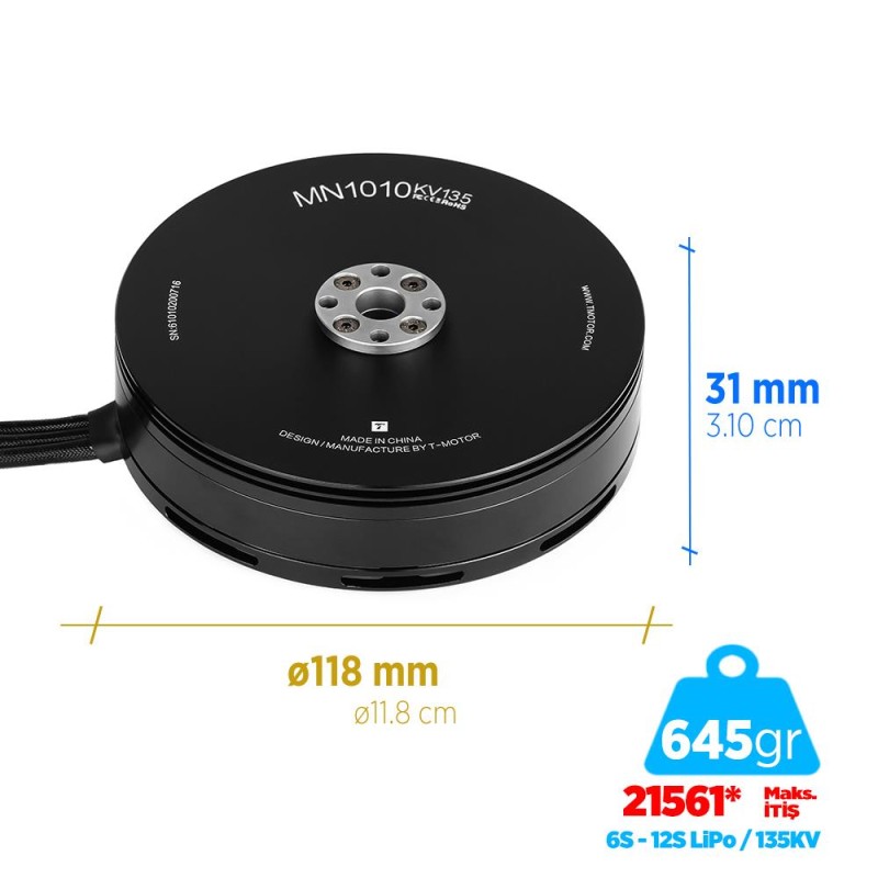 T-Motor MN1010 135KV Brushless Fırçasız UAV Motor VTOL Multikopter Multi-rotor Quadcopter Hexacopter Drone Motoru