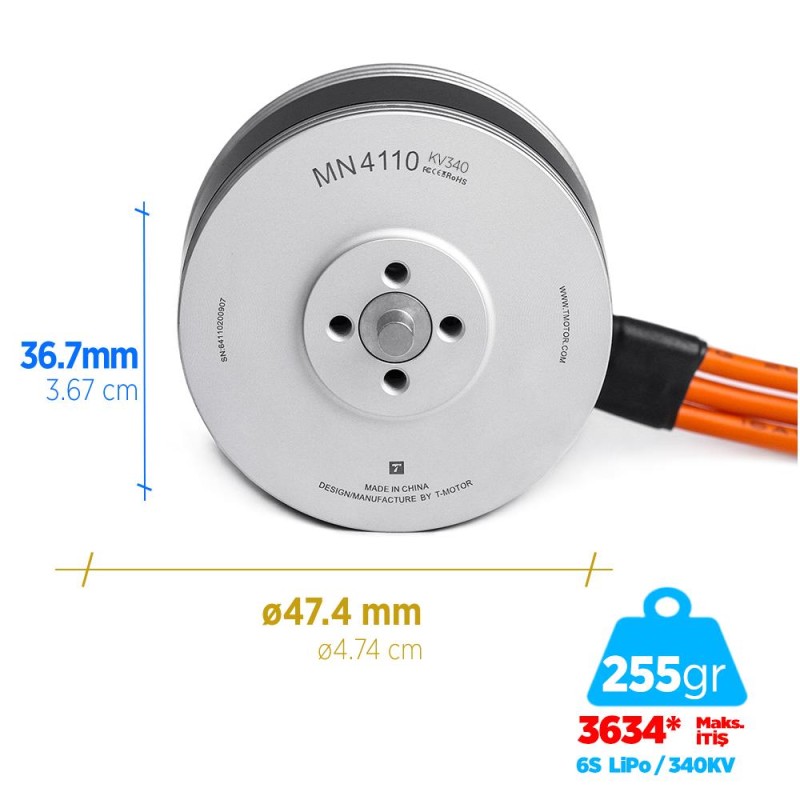 T-Motor MN4110 340KV Brushless Fırçasız UAV Motor Multikopter Multi-rotor Quadcopter Hexacopter Drone Motoru